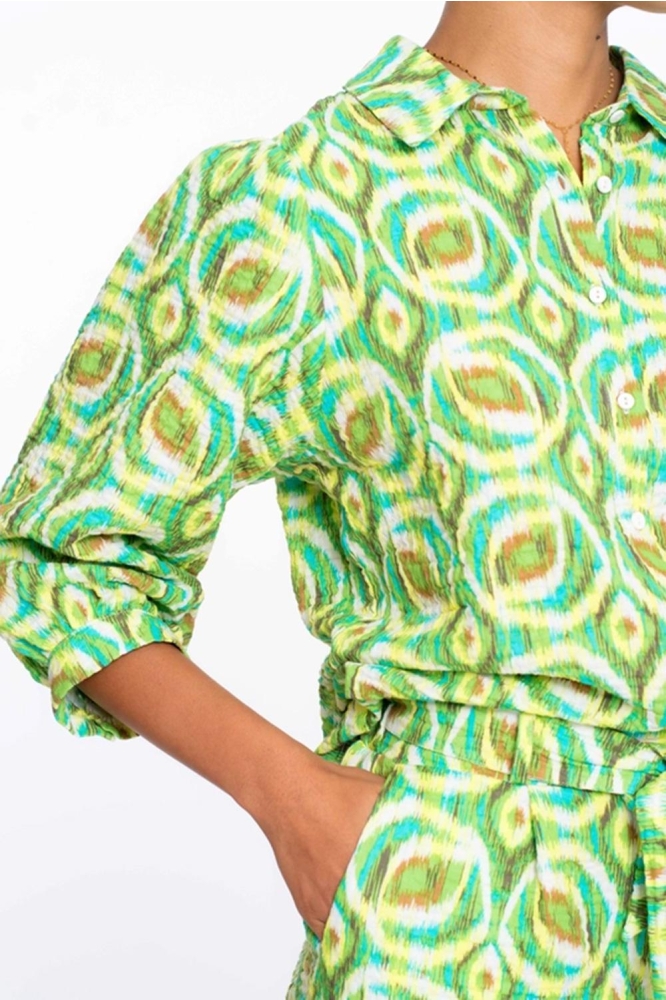 BLOUSE MET PRINT 53234 20 GREEN/AQUA
